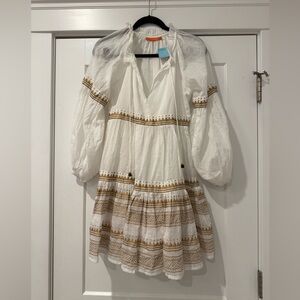 Oliphant - balloon sleeve short dress - white and gold NWT